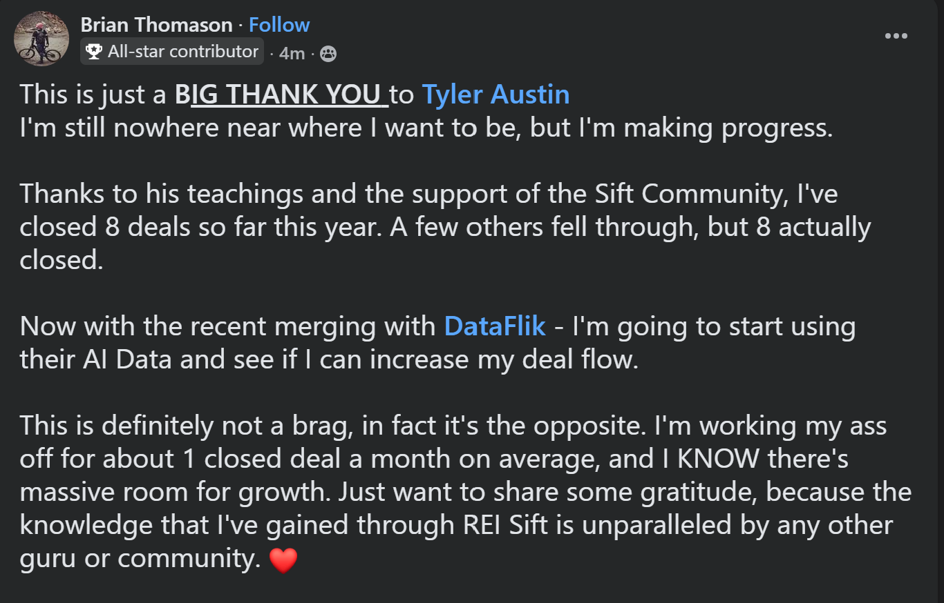 Brian Thomason: 8 closed deals this year using Sift Community teachings